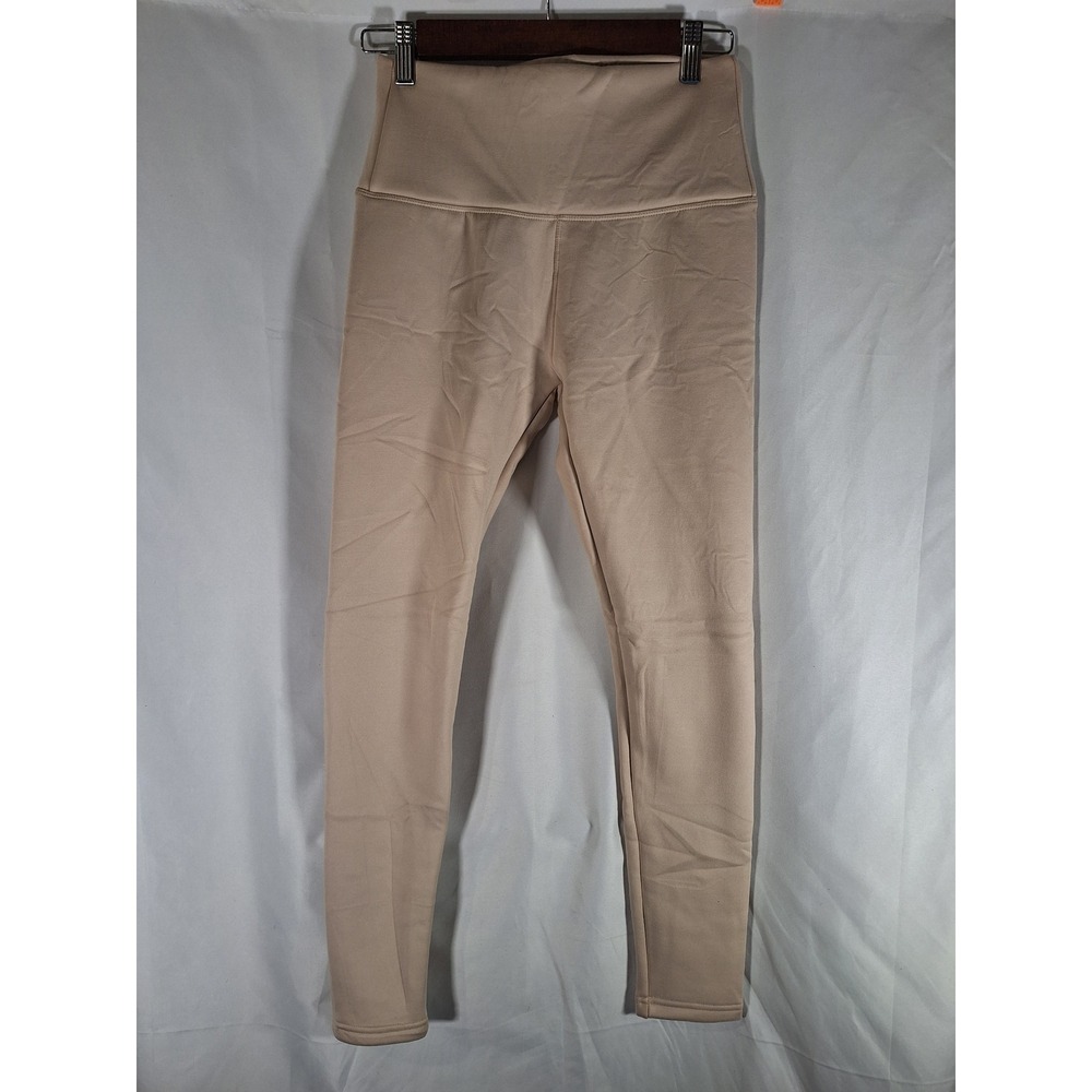 Womens High Waisted Fleece Lined Leggings Beige Tan Thermal Stretch Pants Small